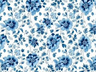 Elegant Blue Floral Seamless Pattern on White Background for Design Inspiration