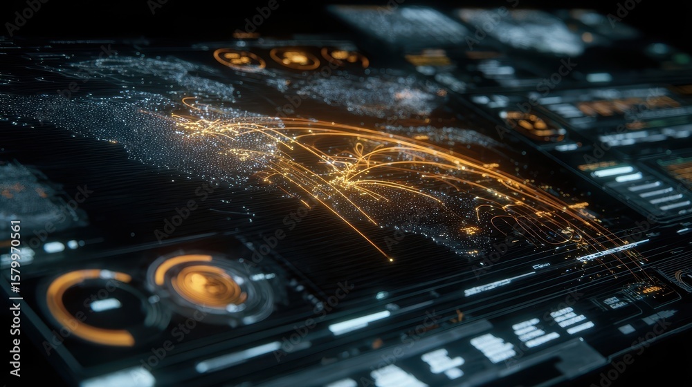 Poster global data visualization on a technological interface.
