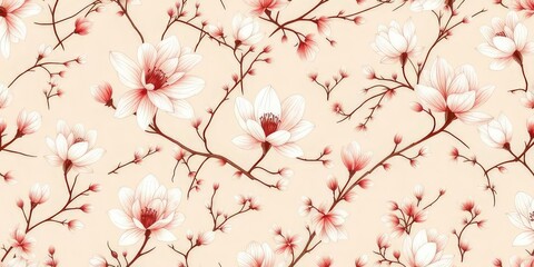 Elegant Magnolia Seamless Patterns - Pastel Floral Backgrounds