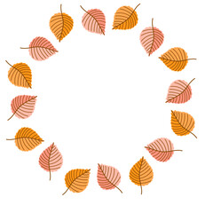 Round autumn foliage wreath with red leaves