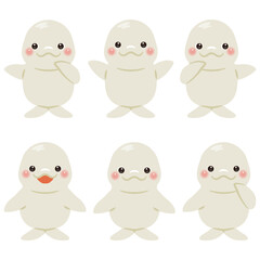指さしをするシロイルカのキャラクターイラストセット