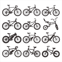 Diverse bicycle collection black silhouettes bikes cycling