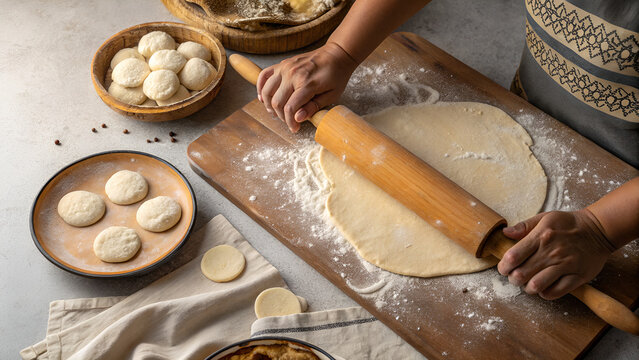 Rolling a Single Roti on Chakla &ndash; Traditional South Asian Flatbread Preparation Process