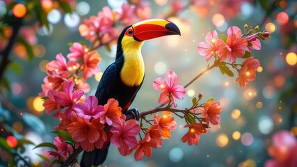 Enchanting Toucan in Bloom, Bokeh Magic