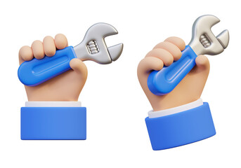 3D graphic of a hand holding a adjustable spanner wrench