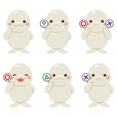 ○&times;△の札を持ったシロイルカのキャラクターイラストセット