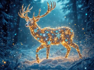 Enchanting Winter Deer, Sparkling Lights, Snowy Forest
