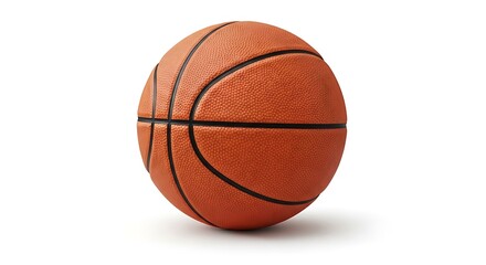 Professional Quality Close-Up of a Classic Orange Basketball with Black Lines, Authentic Texture of an Indoor Game Ball on a White Background