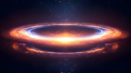 A swirling, vibrant cosmic ring encircles a celestial core.