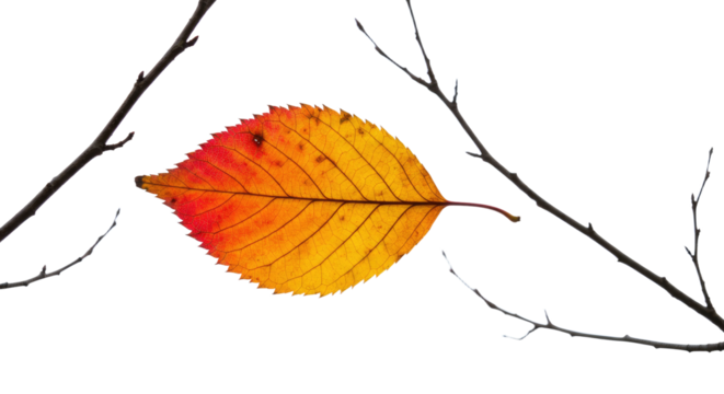 Autumn Leaf with Bare Branches Isolated. - Powered by Adobe