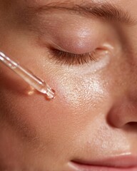 Obraz premium Woman applying serum to her face with a pipette