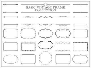 vintage frame set 6_black／サンプルテキスト・背景無しで使いやすい黒のビンテージフレームセット6