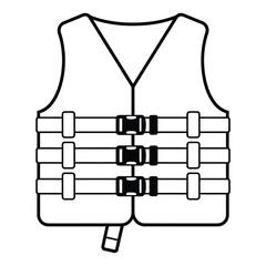 A simple black and white line drawing of a life vest