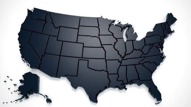 Map of United States of America showing different states. Animated usa contiguous lower 48 u.s. state map on an isolated chroma key background.
