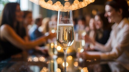 Celebrate with a glass of sparkling champagne and friends enjoying a gathering in a warm atmosphere