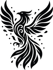 Black Stylized Phoenix Bird Design Wings Feathers Tribal Art