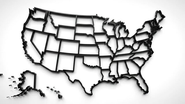 Map of United States of America showing different states. Animated usa contiguous lower 48 u.s. state map on an isolated chroma key background.