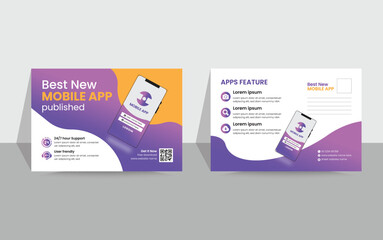 Mobile app promotion flyer brochure and postcard cover template design.
