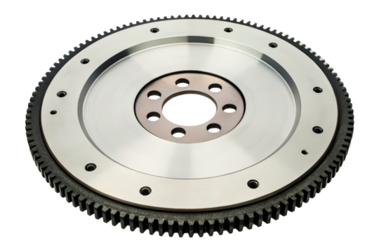 Automotive transmission flywheel with a starter ring gear isolated with transparent background