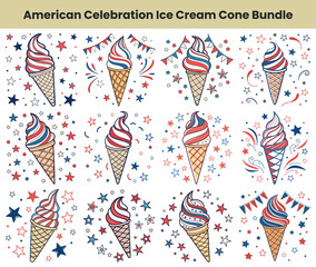 Obraz premium American Celebration Ice Cream Cones with Stars and Patriotic Decoration Graphics