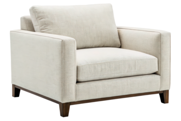 Modern comfortable armchair with neutral fabric isolated with transparent background