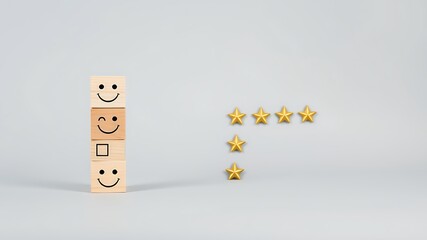 Wooden blocks with smiley faces and golden stars cubes