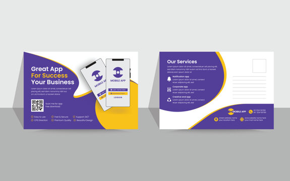 Mobile app promotion postcard template, Editable vector flyer mobile phone promotion layout