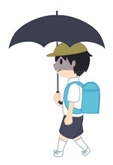 日傘をさして登校、下校する小学生男子