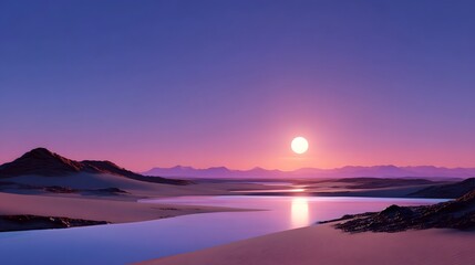 Fototapeta premium Stunning sunset over a serene lake and mountains.