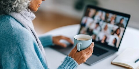 Modern Online Therapy Session with Diverse Group on Video Call Authentic Millennial Mental Health Support for Premium Wellness Marketing Content