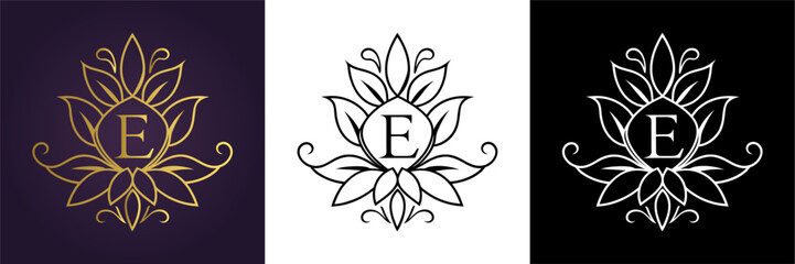 Obraz premium Letter E Luxury Floral Monogram Logo Template (10)