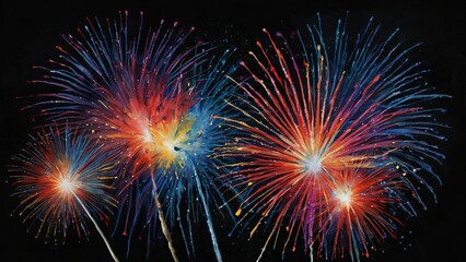 Fototapeta premium Colorful fireworks explode in the night sky, creating a beautiful and festive display of light and color