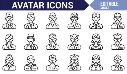 Avatar icons for different professions, including healthcare, military, and law enforcement roles.