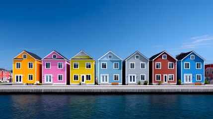 Colorful houses along a waterfront town
