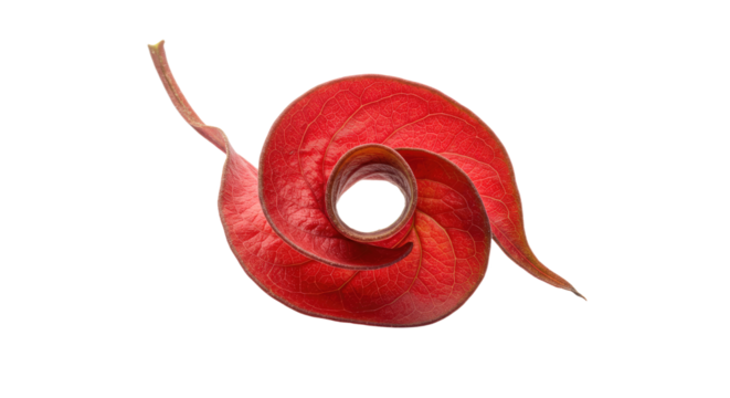 Red Leaf Spiral on White Background.