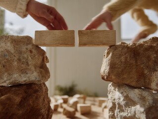 High-Quality Modern Peace Talks Concept with Wooden Bridge Building Authentic Conflict Resolution for Professional Business and Marketing Content