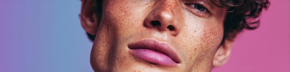 Obraz premium Authentic Young Man with Acne Scars Close-Up Premium Blemish Control Skincare Portrait for Dermatology Marketing and Confident Lifestyle Campaigns