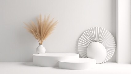 Minimalist Podium Display with Pampas Grass
