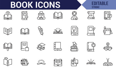 Set of symbols representing books, reading, and learning tools, ideal for educational themes.