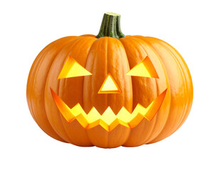 Carved Halloween Pumpkin With Glowing Face isolated on a transparent background jackolantern