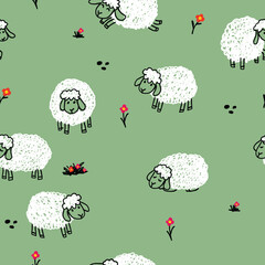 cute sheep seamless doodle vector.eps