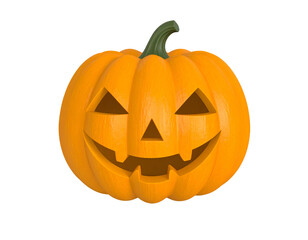 Fototapeta premium Carved orange pumpkin with green stem isolated on a transparent background jack-o-lantern