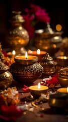 Golden vessels, candles, and flowers