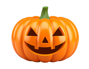 Carved orange pumpkin with smiling face isolated on a transparent background Halloween