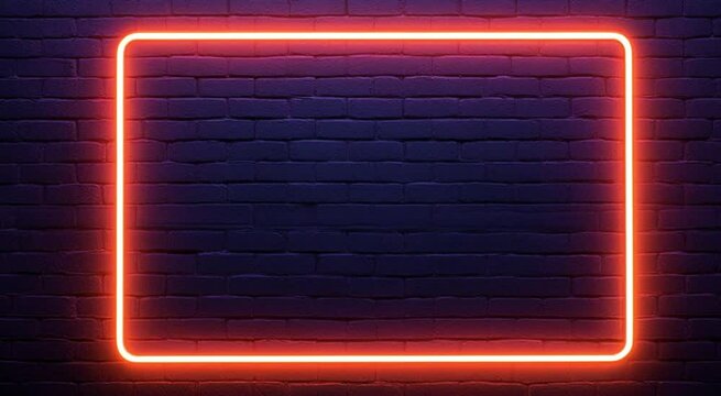Orange Neon Frame With Dark Brick Wall Background Video Loop Animation