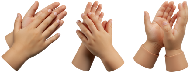 Clapping hands in various positions on transparent background  