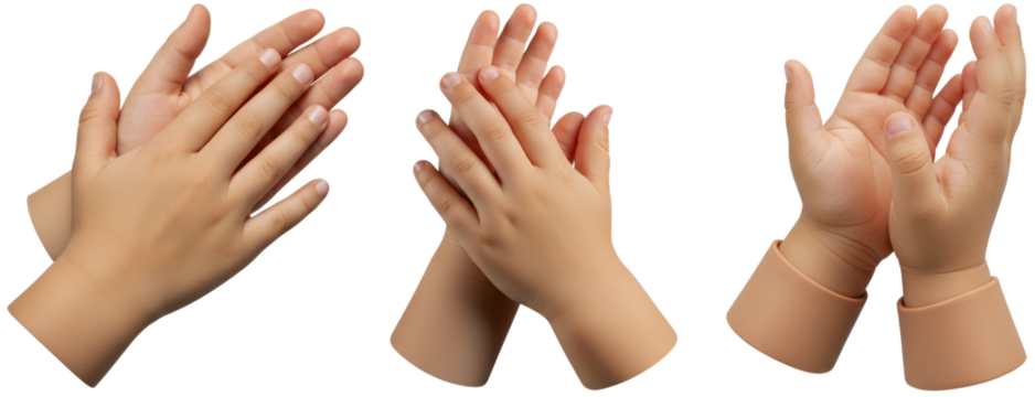 Clapping hands in various positions on transparent background  