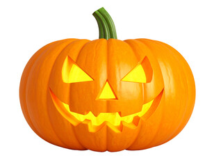 Fototapeta premium Glowing Jackolantern Pumpkin With Carved Face isolated on a transparent background
