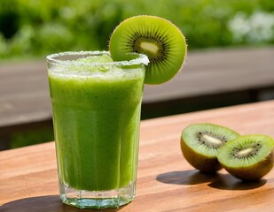 green kiwi slushie on a table outside