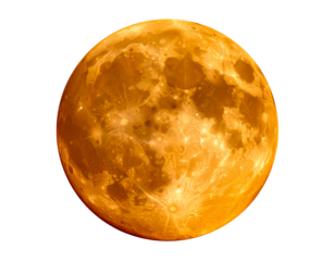 Glowing orange celestial body with craters isolated on a transparent background moon